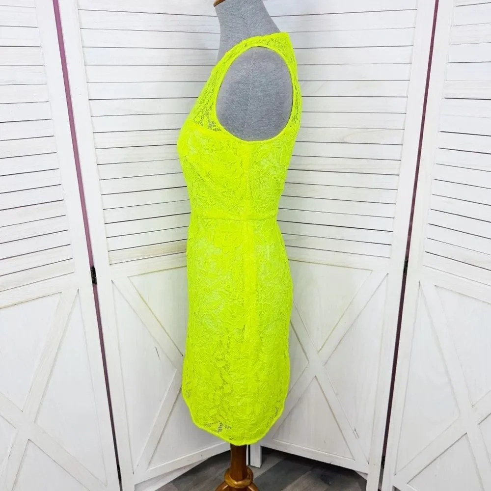 J. Crew Collection Neon‎ Lace Sleeveless Sheath Dress Yellow 4
